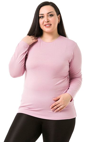 DISENTIS MODEST Plus Size Crew Neck Long Sleeve Viscose Pink Body