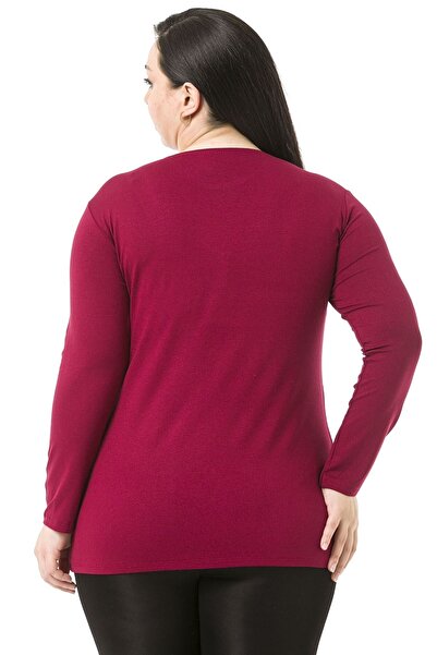DISENTIS MODEST Plus Size Crew Neck Long Sleeve Viscose Claret Red Body