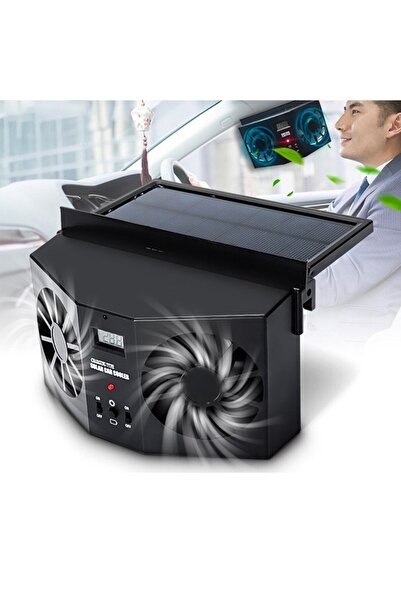 Ally R-8032 مروحة مزدوجة تعمل بالطاقة الشمسية لتهوية السيارة باللون الأسود