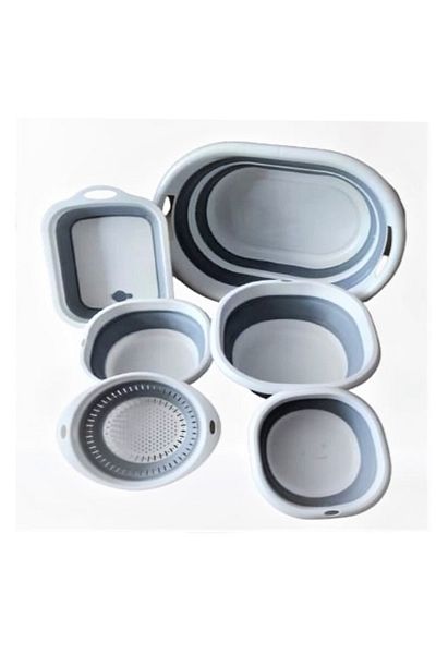 AHİR TİCARET 6-Piece Folding Laundry Basket and Basin Set