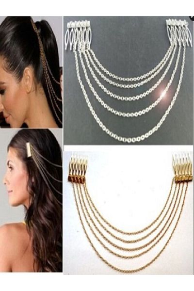 Classy Bun Buckle Scalloped Hair Band, Hair Bandana, Five Rows of Tassel Chain Hair Accessory