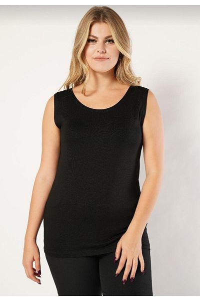 Nelly Plus Size Pool Neck Sleeveless Black Blouse