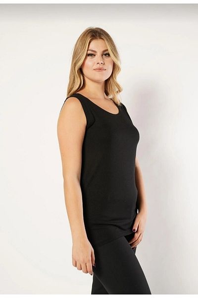 Nelly Plus Size Pool Neck Sleeveless Black Blouse