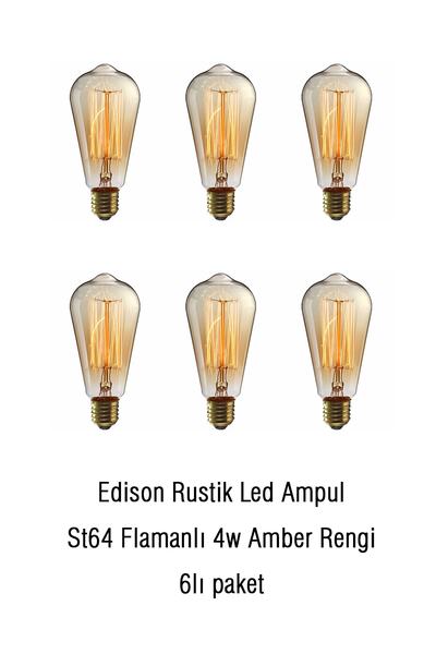 NOONLUX DESIGN&LIGHTING Noonlux Edison Rustik Ampul 6lı Paket Amber Rengi