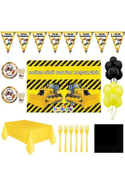 Parti Furyası Construction Banner 70x100 Cm Banner Birthday Party Ornaments for 8 People