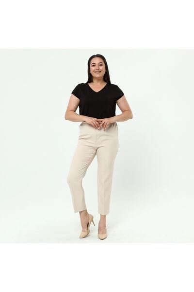 DİVAL Women's Stone Elastic Waist Large Size Cloth Pants