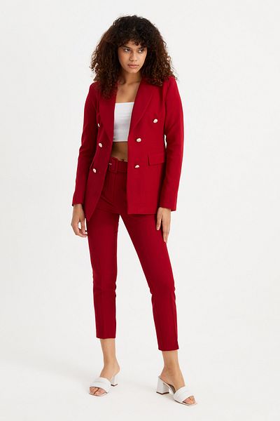 Rmz Style Flexible Fabric - ButtoneD anD PocketeD Blazer Jacket anD Pipe Leg BelteD Pants Suit
