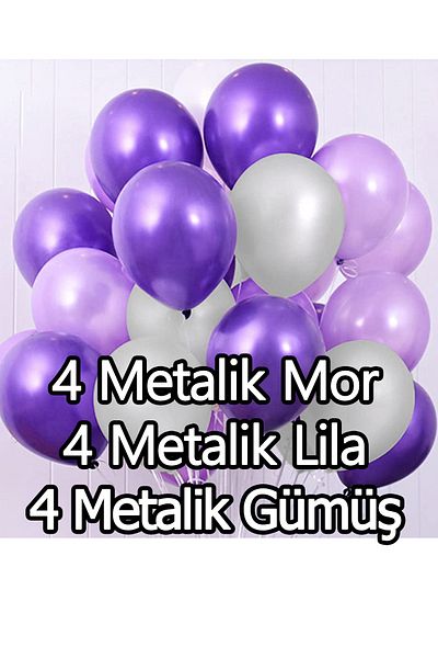 Parti dolabı Pack of 12 Metallic 4 Purple, 4 Lilac, 4 Silver Gray Shiny Pearlescent Balloon Bouquet Flying with Helium