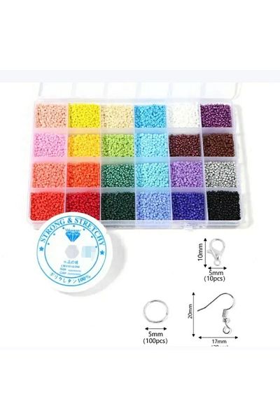 yiğit aksesuar 24 Colors Sand Beads Boxed Necklace Earring Bracelet Jewelry Making Set