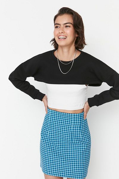 Trendyol Collection Черен плетен суитшърт с плътен полар от вътрешната страна TWOAW22SW1087