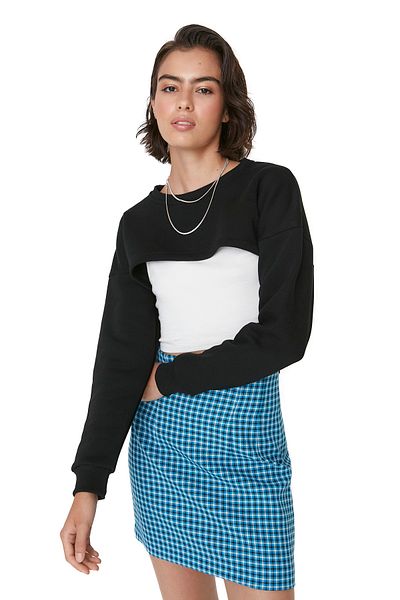Trendyol Collection Черен плетен суитшърт с плътен полар от вътрешната страна TWOAW22SW1087