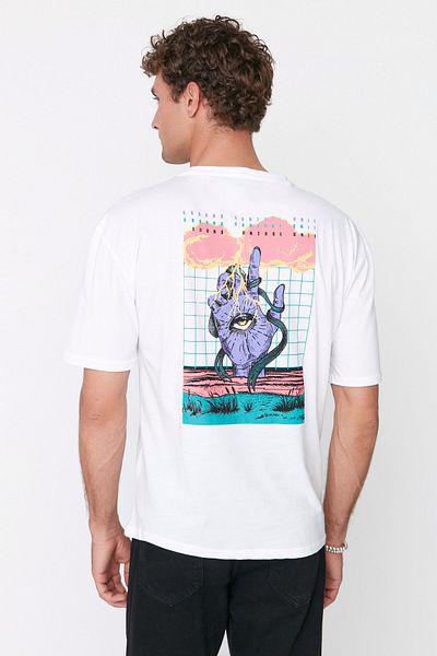Trendyol Collection Tricou oversize din bumbac alb cu imprimeu mistic - mânecă scurtă TMNSS22TS0217