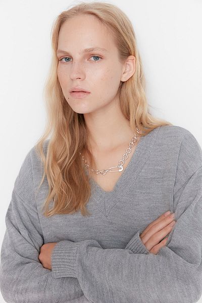 Trendyol Collection Szürke V-nyakú kötöttáru felső és alsó készlet TWOAW23AU00087