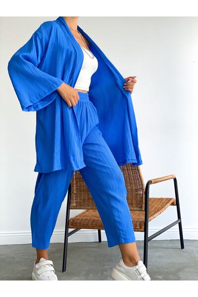 LB Laluna Butik Γυναικείο Σετ Κιμονό από λινό ύφασμα