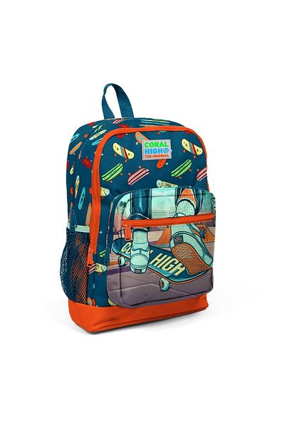 Coral High Rucsac de școală cu patru compartimente și stilou cu trei compartimente pentru copii Indigo neon portocaliu