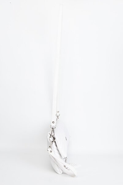 MORCA Geantă clutch portofoliu pentru femei cu curea lungă albă