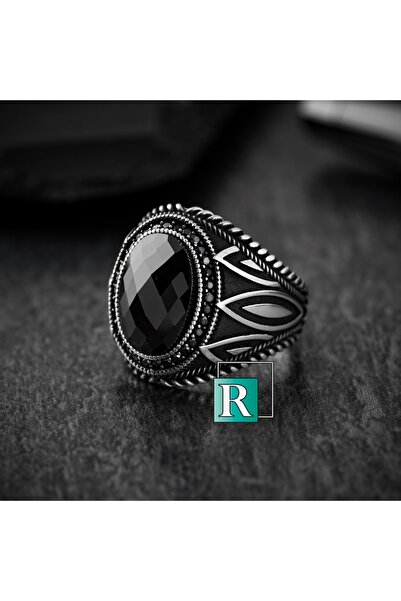 RevSilver 925 Ayar Gümüş Erkek Yüzük Takı Damla Model Oval Firuze Taşlı Yüzük