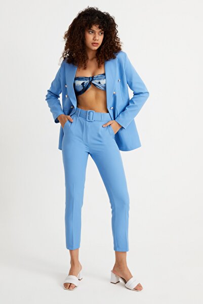 Rmz Style Düğmeli Sahte Cepli Blazer Ceket Boru Paça Kemerli Cepli Esnek Pant...