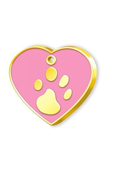 Pet Tag Art علامة كلب كبيرة مطلية بالذهب عيار 24 قيراط على شكل قلب (وردي)