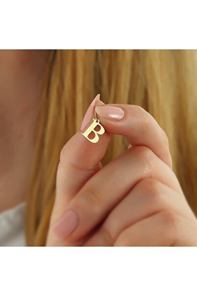 bigakan B Harfi Altın Kaplama 925 Ayar Gümüş Kolye Ucu