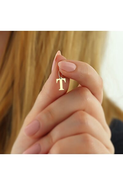 bigakan T Harfi Altın Kaplama 925 Ayar Gümüş Kolye Ucu