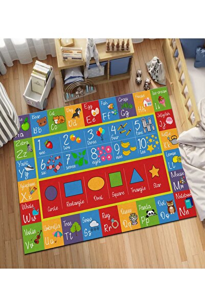 PINKIE HOME Dijital Baskı Kaymaz Taban Makinede Yıkanabilir Ingilizce Eğitici...