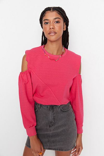Trendyol Collection Λεπτομερές φούξια κομμένο φούξια με επένδυση, λεπτό, πλεκτό φούτερ TWOAW23SW00092