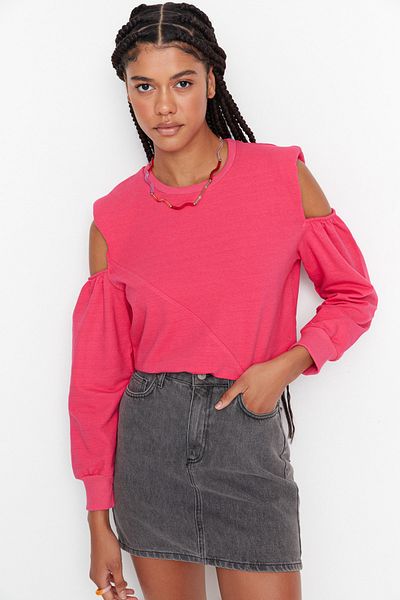 Trendyol Collection Λεπτομερές φούξια κομμένο φούξια με επένδυση, λεπτό, πλεκτό φούτερ TWOAW23SW00092