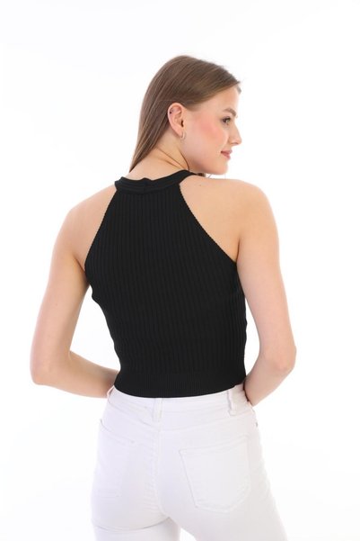 diaves Tricotaj de vară decoltat pentru burtă de damă Bluză crop neagră