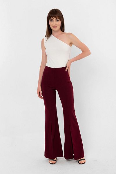 Laranor Burgundy Slit Half Spanish Crepe Trousers