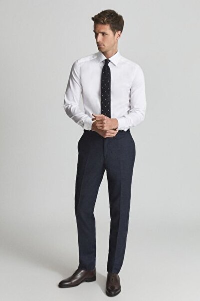 alenmeza Men's White 100% Cotton Satin Non-iron Ironing Casual Pocketless Modern Fit Shirt