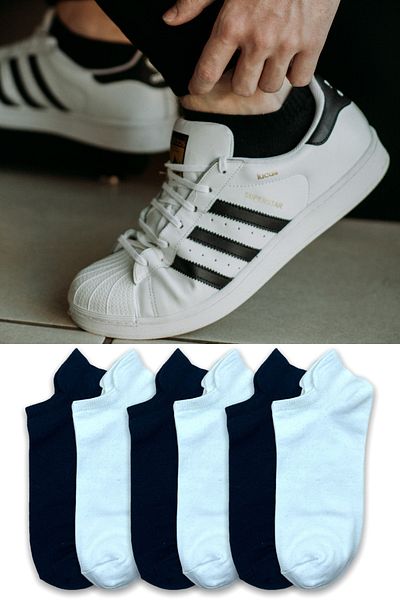 Socks Stores Σετ 6 ασπρόμαυρες ανδρικές κάλτσες μποτάκια (οικονομικό πακέτο)