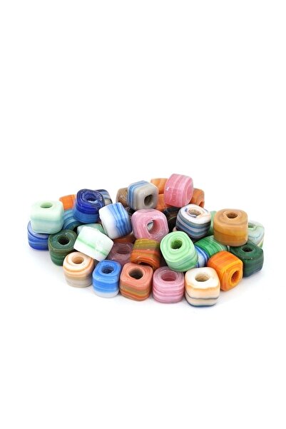 Selvi Konsept Kare Cam Boncuk Özel Ebruli Renk 11-12 Mm 18 Adet