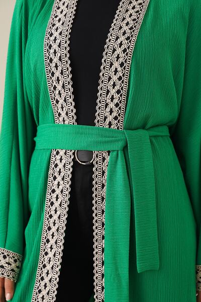 Bigdart 5865 Embroidered Knitted Long Kimono - Green