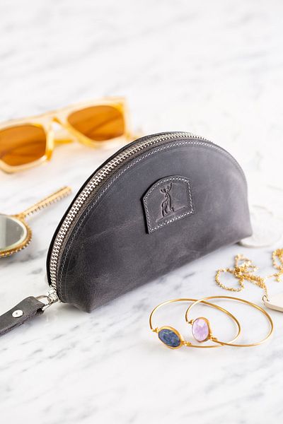 Conceria Pelle Demilune Genuine Leather Makeup Bag