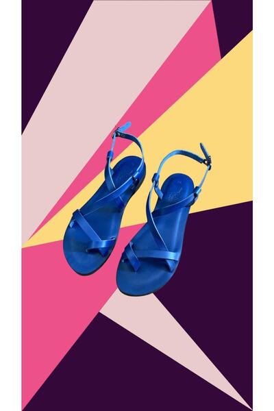 DaphneSandals Hakiki Deri Saks Mavi Kadın Sandalet - M5007