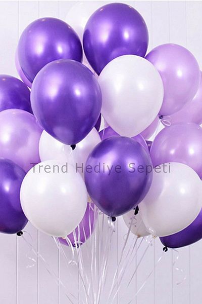 Trend Hediye Sepeti Metallic Purple Lilac White Balloon 6 Pack 12 Inch