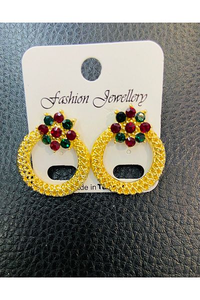 ÇELİKSİLVERTAKI Flower Patterned Colorful Stoned Evening Dress Earrings