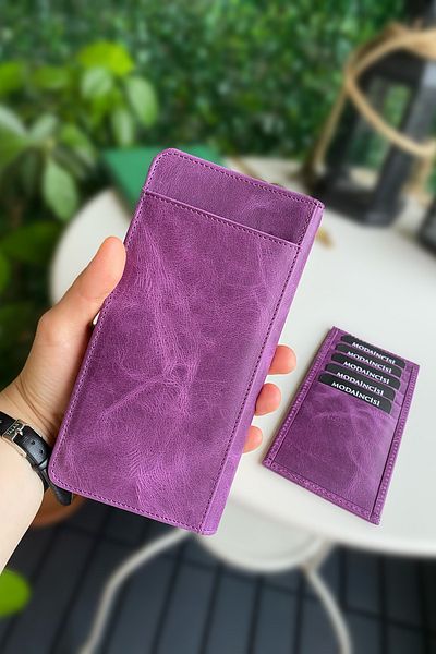 Modica Women's Purple Long Wallet Genuine Leather Portfolio with Phone Compartment Long Men's Wallet |   Boston