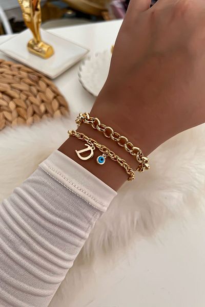 Trendy Butik 15 سوار سلسلة مزدوجة بأحرف ديناميكية