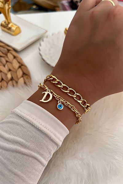 Trendy Butik سوار سلسلة مزدوجة بحروف
