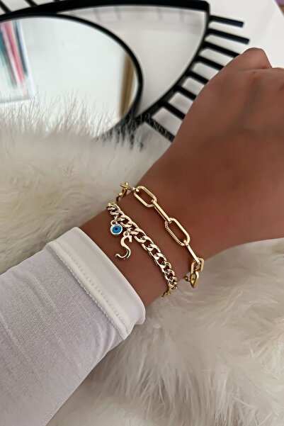 Trendy Butik 30 حرف سوار سلسلة مزدوجة