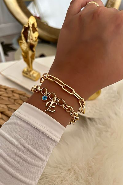 Trendy Butik سوار سلسلة مزدوجة بحروف 24