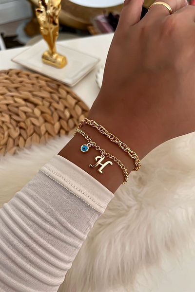 Trendy Butik 8 حرف سوار سلسلة مزدوجة