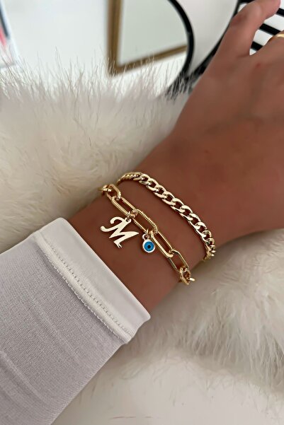 Trendy Butik سوار سلسلة مزدوجة بحروف 35 سم