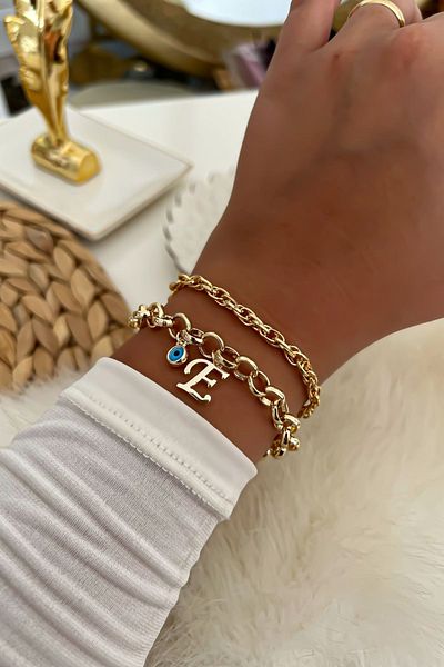 Trendy Butik سوار سلسلة مزدوجة بحروف 21 سم
