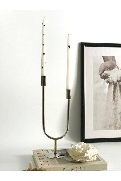 Shura Homeware 2 Kollu Metal Gümüş Şamdan & Mumluk Dekoratif Şamdan