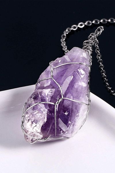 Tesbih Atölyesi Certified A Quality Natural Amethyst Stone Necklace (3-4 Cm)