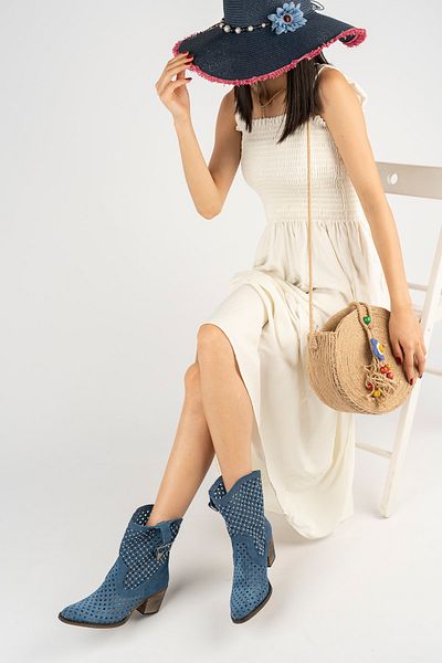 PASSAGE SHOES 8013 Γυναικείες καλοκαιρινές μπότες από γνήσιο δέρμα με αγκράφα στο πλάι