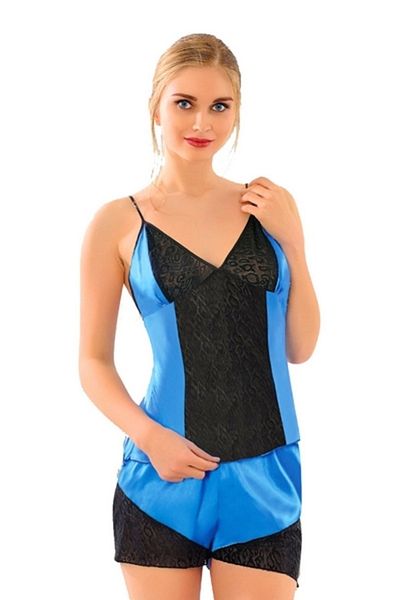 Sistina Μπλε μαύρο σατέν σορτς Babydoll - 292 - Μέγεθος S/M ZRNET